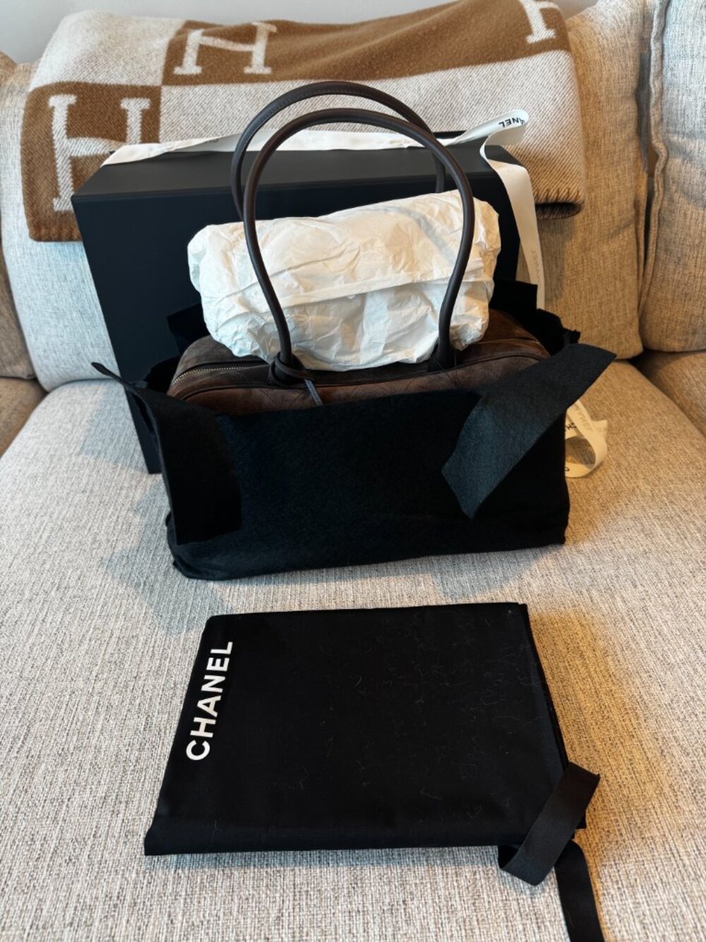 Authentic Chanel Large Perfect Bowling Bag in Brown 26B - Picture 11 of 11